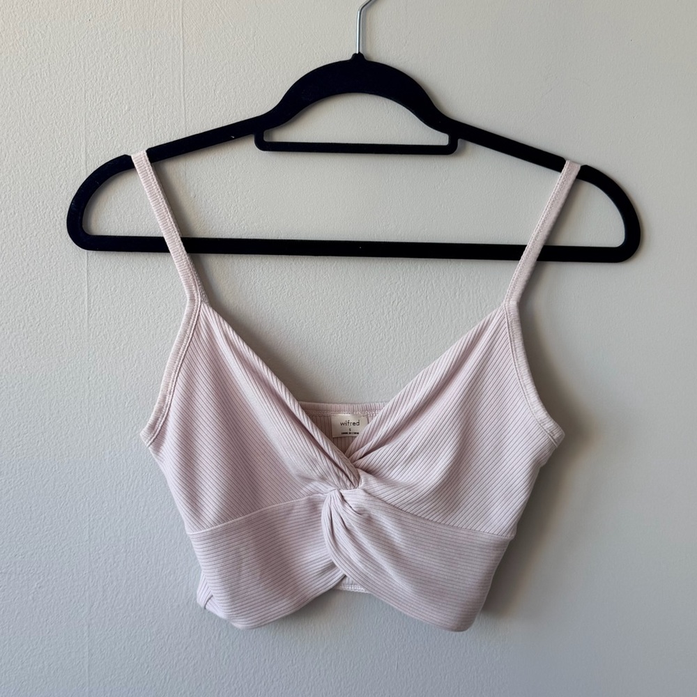 ARITZIA Wilfred Lilac Ribbed Twist Front Crop Top